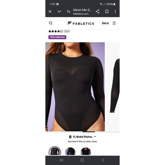 New 4X Fabletics Yitty Iconic Black Mesh Me Smoothing Sleeved Thong Bodysuit NWT - Picture 4 of 9